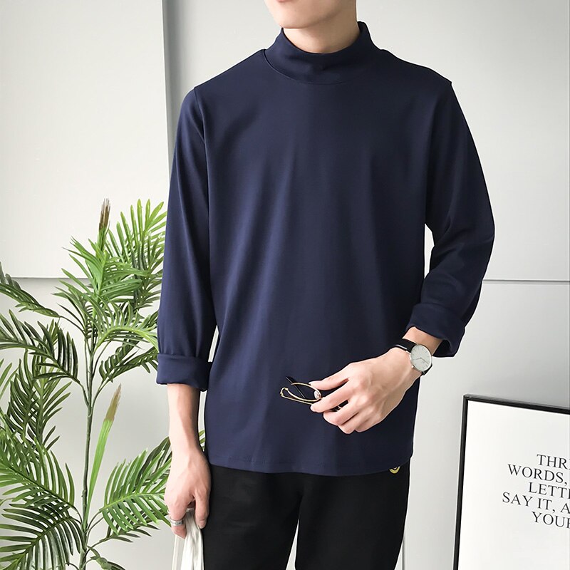 Bonsir Autumn New Korean Slim Fit Mens T Shirts O-Neck Long Sleeve Cotton Tops Tees Black White Gray Yellow