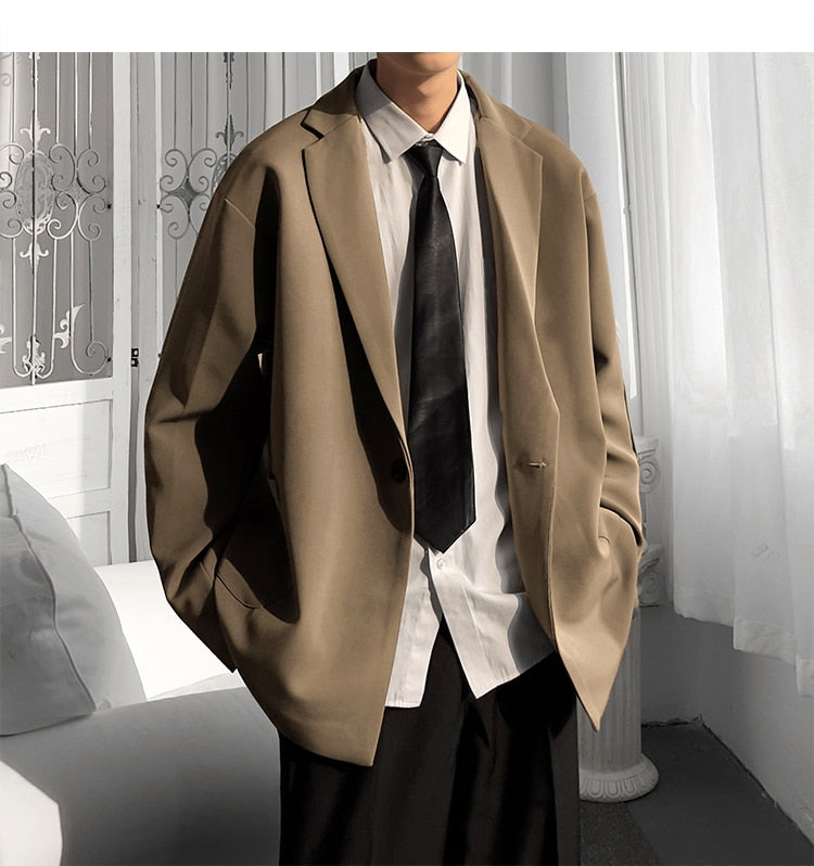 Bonsir Korean-style Blazers Men Leisure Trendy Loose One Button Suit Jackets Male Daily Streetwear All-match Simple Suit-tops 5 Colors