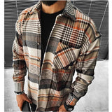 Bonsir Fashion Men Plaid Shirt Chic Checked Chest Pocket Blouse Long Sleeve Casual Corduroy Shirts Loose Tops Blusas Spring News