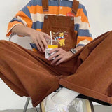 Bonsir Men's Retro Casual Pants Corduroy College Style Overalls Loose Brown/navy Color Work Trousers Salopettes Romper Jumpsuit
