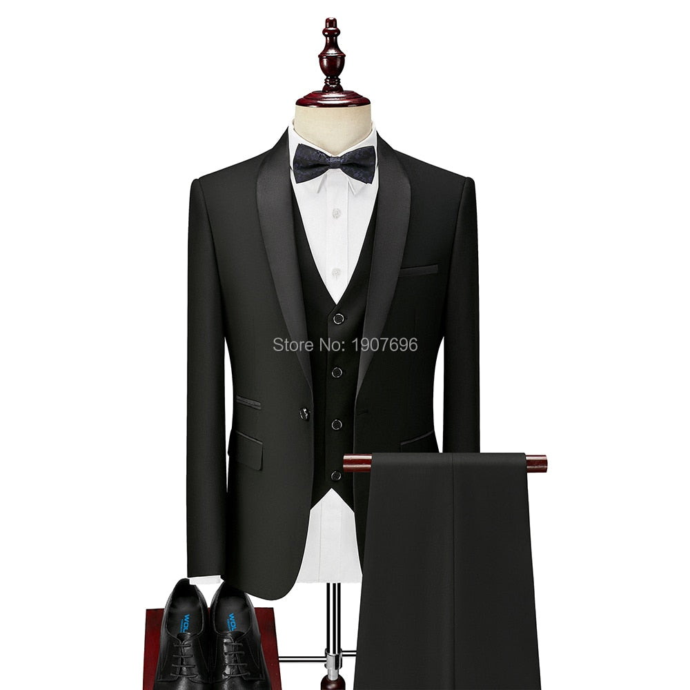 Bonsir 3 Piece Boyfriend Men Suits for Slim Fit Wedding Tuxedos Black Formal Groom Jacket Pants Vest Ready in Stock