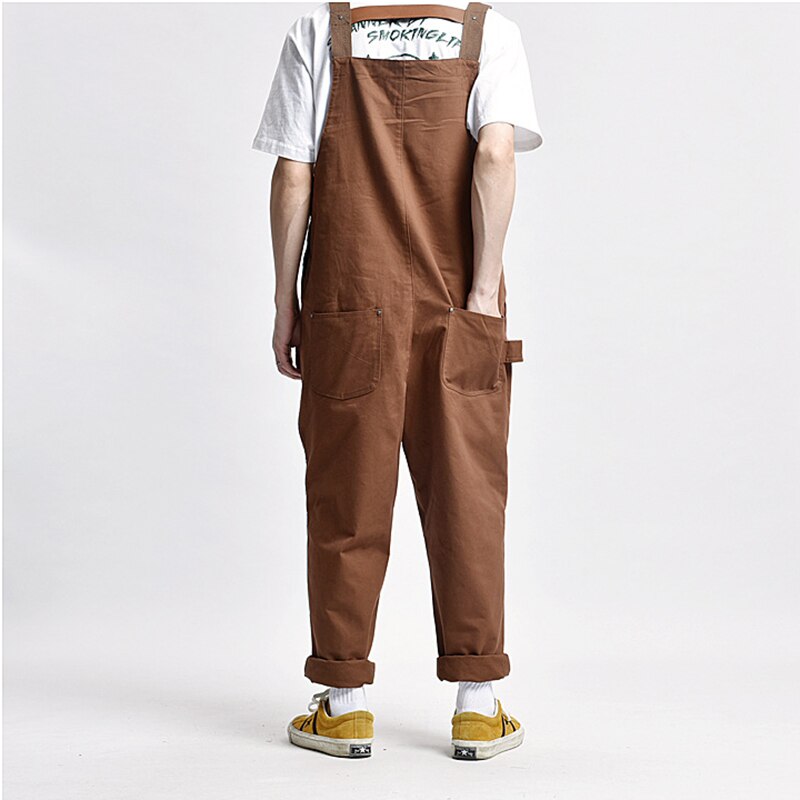 Bonsir Men's Loose Multi Pockets Cargo Bib Overalls Working Clothing Jumpsuits Jeans Pants Black Military Green Brown