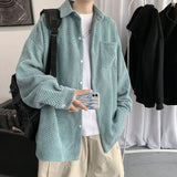 Bonsir Autumn Cotton Corduroy Shirt Men's Fashion Solid Color Plaid Shirt Men Korean Loose Long-sleeved Shirts Mens Casual Shirt M-2XL
