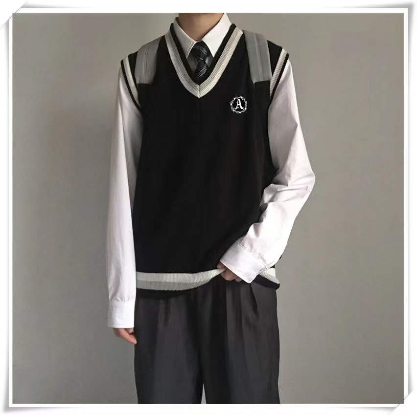 Bonsir Autumn College Style Sweater Vest Male Student Coats Korean Trend Knitting Sleeveless V-Neck 3 Color Pullover Unisex Clothes