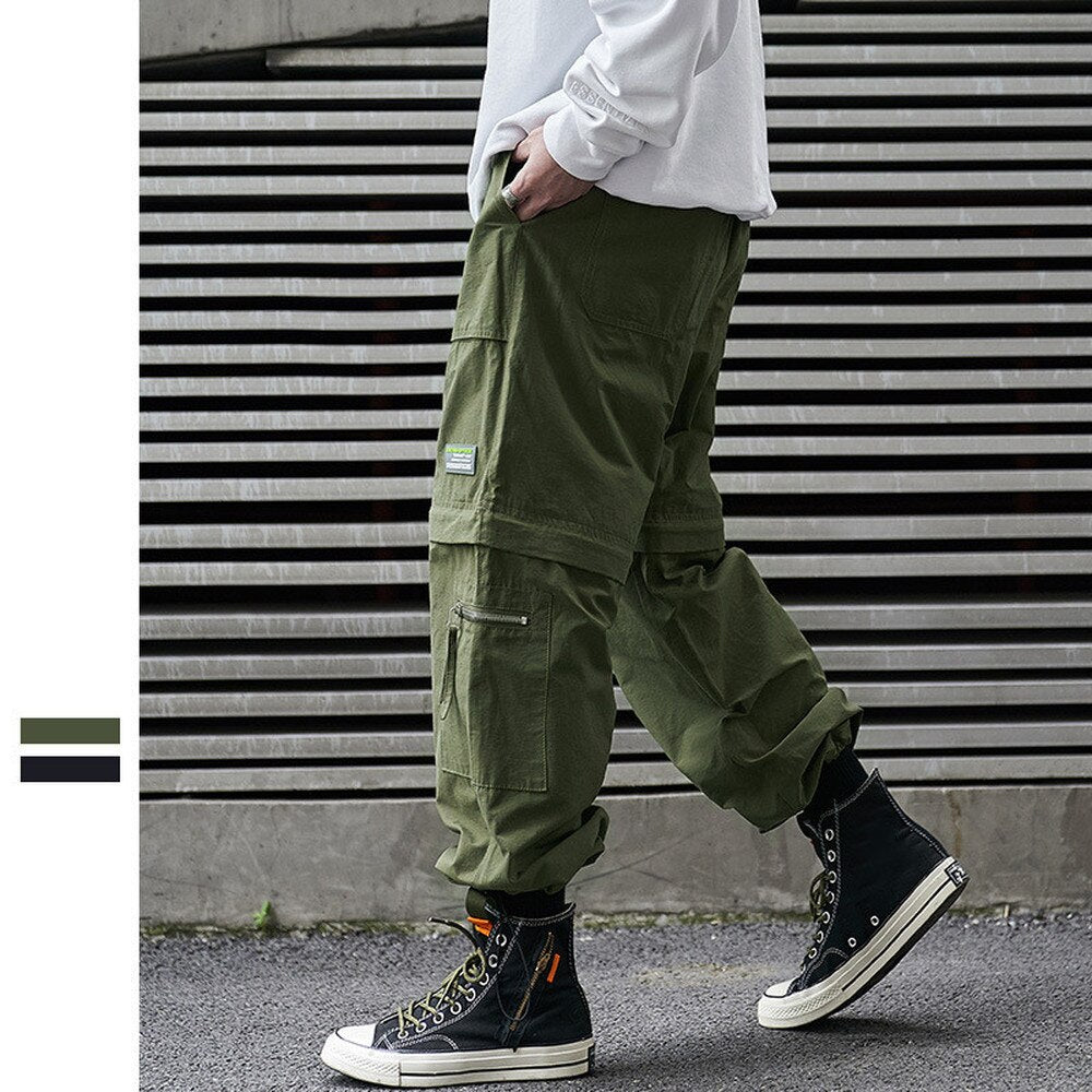 Bonsir Casual Pants Men's  Spring Trousers Japanese Loose Straight Out of Leg Cuff Functional Cargo Pants Zipper Unloading Shorts