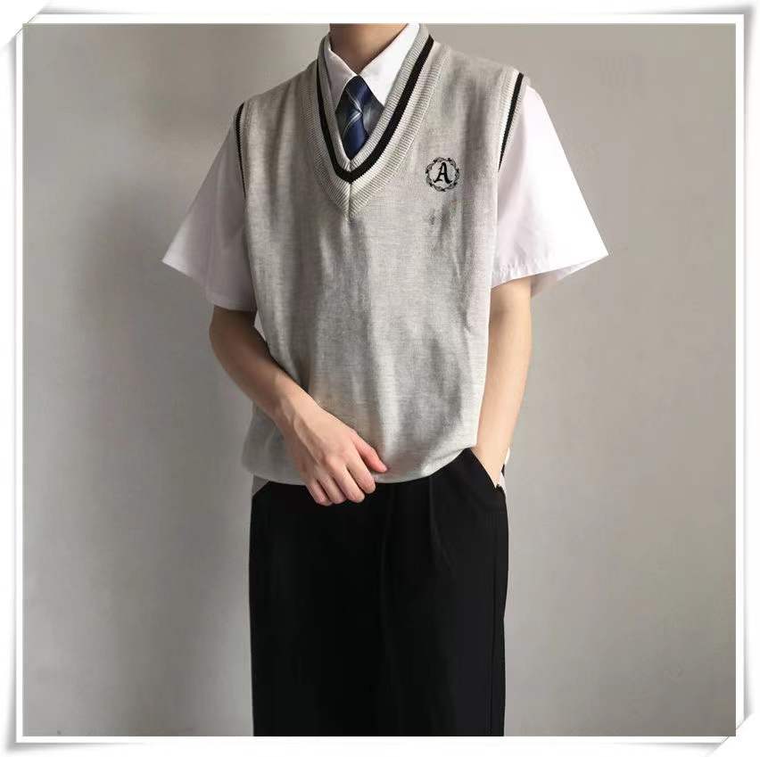 Bonsir Autumn College Style Sweater Vest Male Student Coats Korean Trend Knitting Sleeveless V-Neck 3 Color Pullover Unisex Clothes