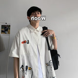 Bonsir Short sleeve work shirt men's Korean version trend handsome shirt coat very fairy coat ruffian handsome loose chemise homme