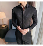 Bonsir Men's Printing Pattern Shirts Slim Fit Fashion Casual Business Shirts Long Sleeve Tops British Style Clothes Shirts M-4XL