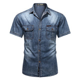 Bonsir New Mens Denim Shirts Short Sleeve Retro Light Blue Men Summer Shirt Jean Jacket Casual Buttons Tops Male Denim Shirt
