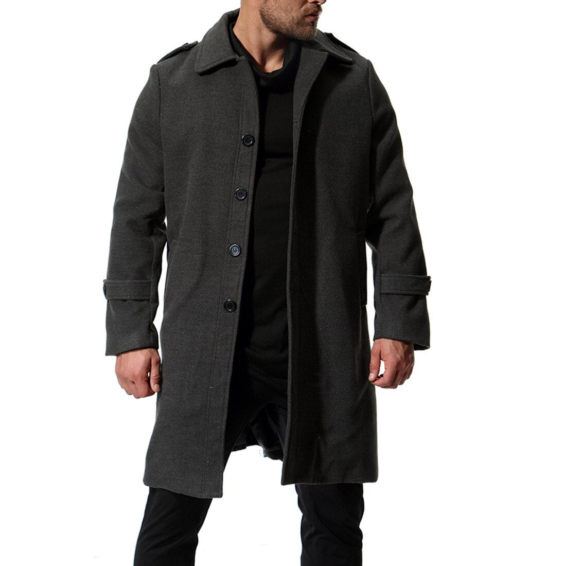 Bonsir Autumn And Winter New Men's Coat Wool Long Single Breasted Solid Color Wool Windbreaker Coat Jacket