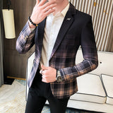 Bonsir Spring Men&#39;s Plaid Blazer Fashion Business Casual Men&#39;s Slim Suit Jacket Large Size Casual Banquet Wedding Party Club Dress
