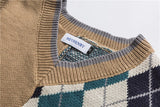Bonsir Japanese Loose Couple Patchwork Argyle Sweater Vest Men's New Autumn Fashion Harajuku Letter Embroidery Man Pullover Vest