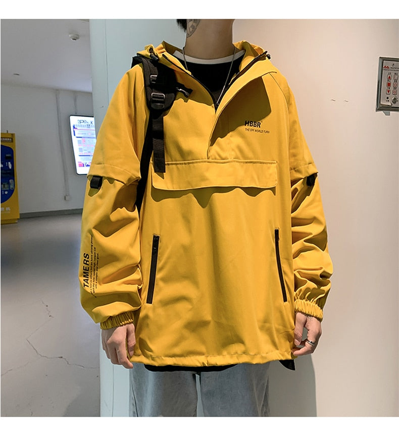 Bonsir New Fashion Mens Jacket Mulit Pocket Cargo Jackets Steetwear Autumn Hip Hop Windbreaker Coats Korean Fashion Hooded Coat