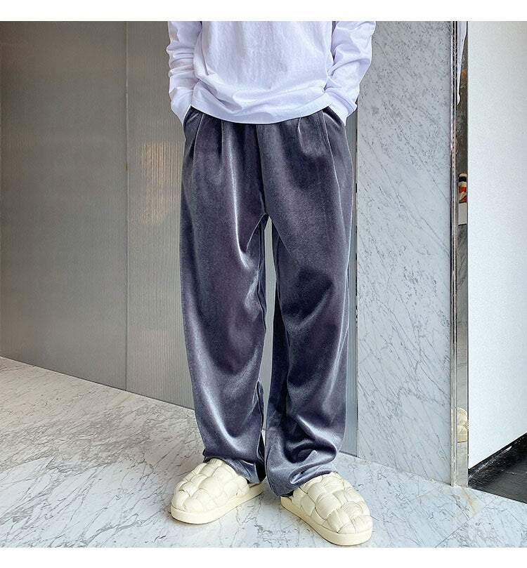 Bonsir Men Velvet Thicken Loose Casual Vintage Korean Fashion Straight Pant Man Women Streetwear Hip Hop Trousers Autumn Winter Pants