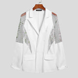 Bonsir Men Blazer Mesh Patchwork See Through Streetwear Double Breasted Lapel Long Sleeve Outerwear Fashion Men Casual Suits INCERUN
