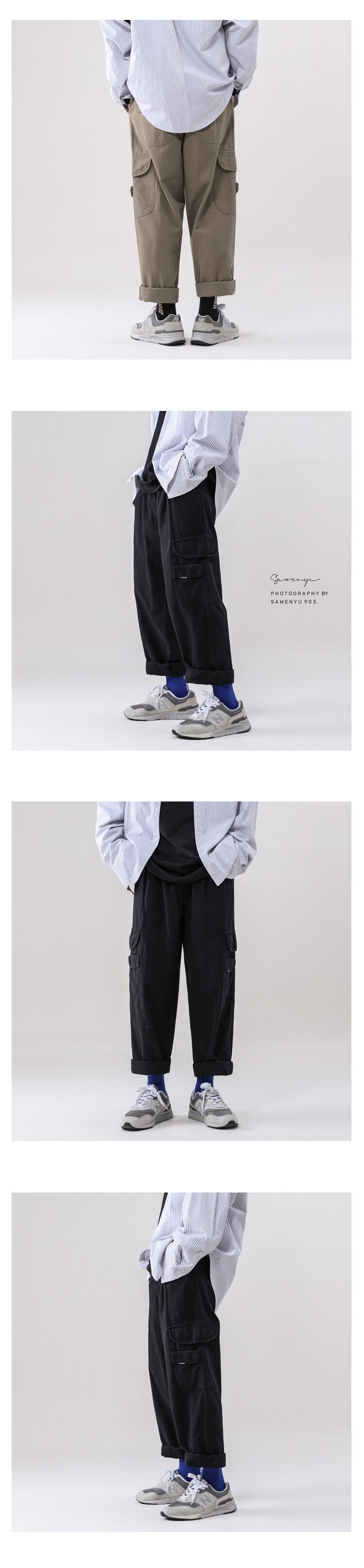 Bonsir Japan Style Men Cargo Pants Male Straight Casual Loose Joggers Autumn Winter Hip Hop Mopping Trousers Streetwear All-match Pants