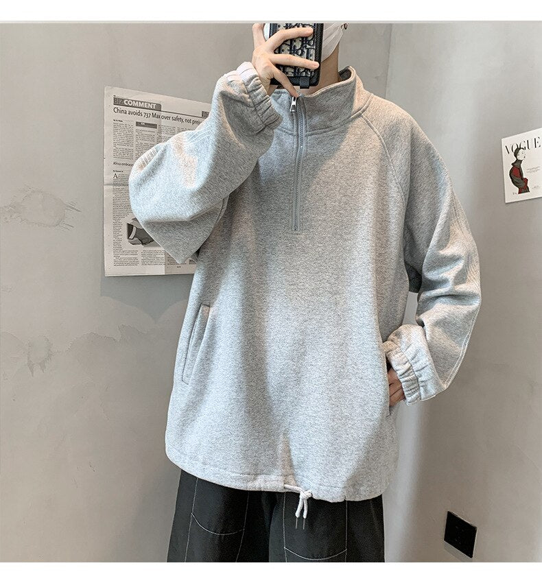 Bonsir 7801 Trendy Casual Sweatshirt Men Autumn Sport Student Streetwear Hip Hop Baseball Zipper Stand Collar Loose Male Pullovers Tops