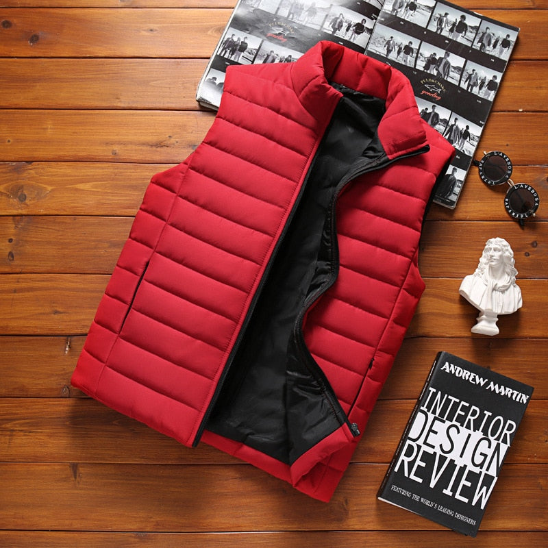 Bonsir Men&#39; Sleeveless Vest Jackets Winter Fashion Male Cotton-Padded Vest Coats Men Stand Collar Warm Waistcoats Clothing 5XL