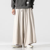 Bonsir Super Loose Cotton Linen Pants Mens Straight Casual Wide Leg Pants Autumn Winter Japanese Big Size Elastic Waist Trousers