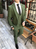 Bonsir Custom Made Men Suits Olive Green Groom Tuxedos Notch Lapel Groomsmen Wedding Best Man 3 Pieces ( Jacket+Pants+Vest+Tie ) C894