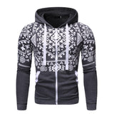 Bonsir Men's Fleece Jacket Ethnic Printed Zip Up Hoodie New Fashion Casual Hooded Jacket Coat For Man Black Hoodie Sweatshirt Male