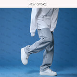 Bonsir Straight Jeans Men White Loose Denim Trousers Neutral Jean Streetwear Casual Summer Pure Wide Jeans Man Women Pants Hip Hop Bagy