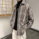 Bonsir Men's Fashion Loose Bomer Jackets Lattice Printing Wool Blends Thicken Lapel Collar Coats Black/grey Color Outerwear M-3XL