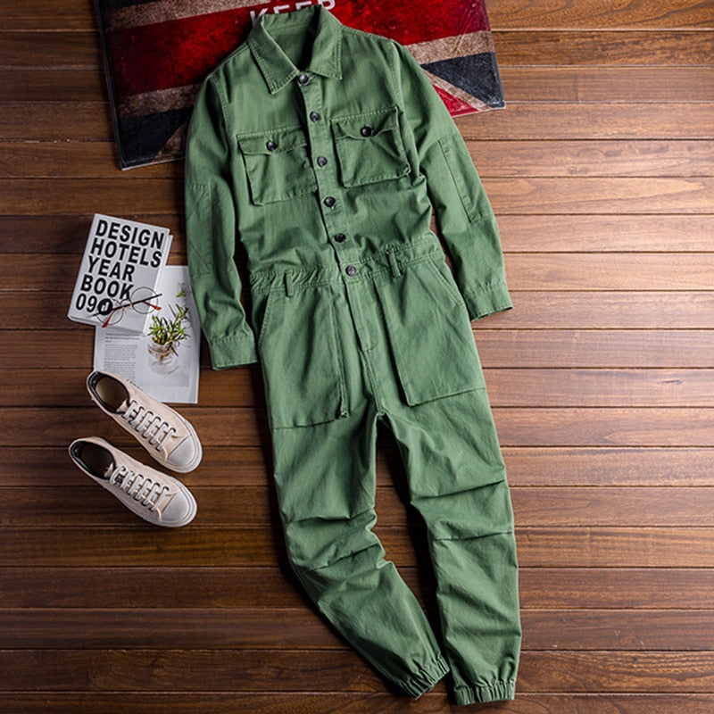 Bonsir Men's long sleeve pockets cargo joggers jumpsuits Casual overalls coveralls Costume pants Black Army green Khaki