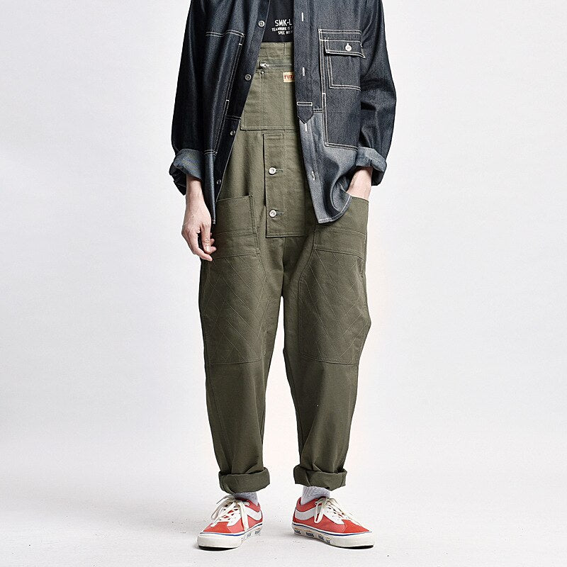 Bonsir Male Japan Harajuku Streetwear Hip Hop Jumpsuit Bib Trousers Overalls Men Women Couple Loose Casual Wide Leg Cargo Pants