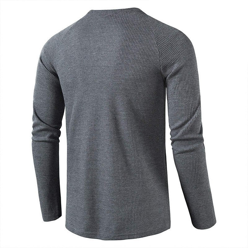 Bonsir  Fashion Fine Plaid Long Sleeves Soft t-Shirts Us Size S-2Xl Solid Color Round Neck Casual Fitness Men Gray Tops Pullover