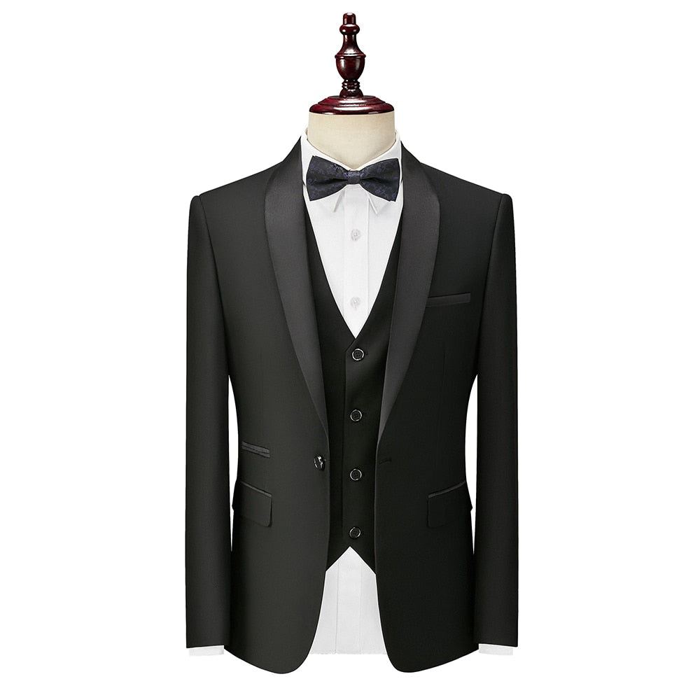 Bonsir 3 Piece Boyfriend Men Suits for Slim Fit Wedding Tuxedos Black Formal Groom Jacket Pants Vest Ready in Stock