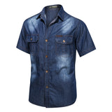 Bonsir New Mens Denim Shirts Short Sleeve Retro Light Blue Men Summer Shirt Jean Jacket Casual Buttons Tops Male Denim Shirt