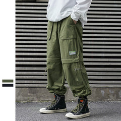 Bonsir Casual Pants Men's  Spring Trousers Japanese Loose Straight Out of Leg Cuff Functional Cargo Pants Zipper Unloading Shorts