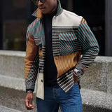 Bonsir New Casual Oversized Loose Coat Men Jacket Autumn Stripe Splicing Jacket Buttons Pocket Long Sleeve Cardigan Male Outerwear