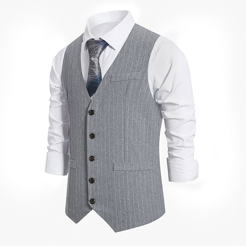 Bonsir Autumn New Men's Business Casual Stripe Single Breasted Vest Men's Suit Vintage Vest