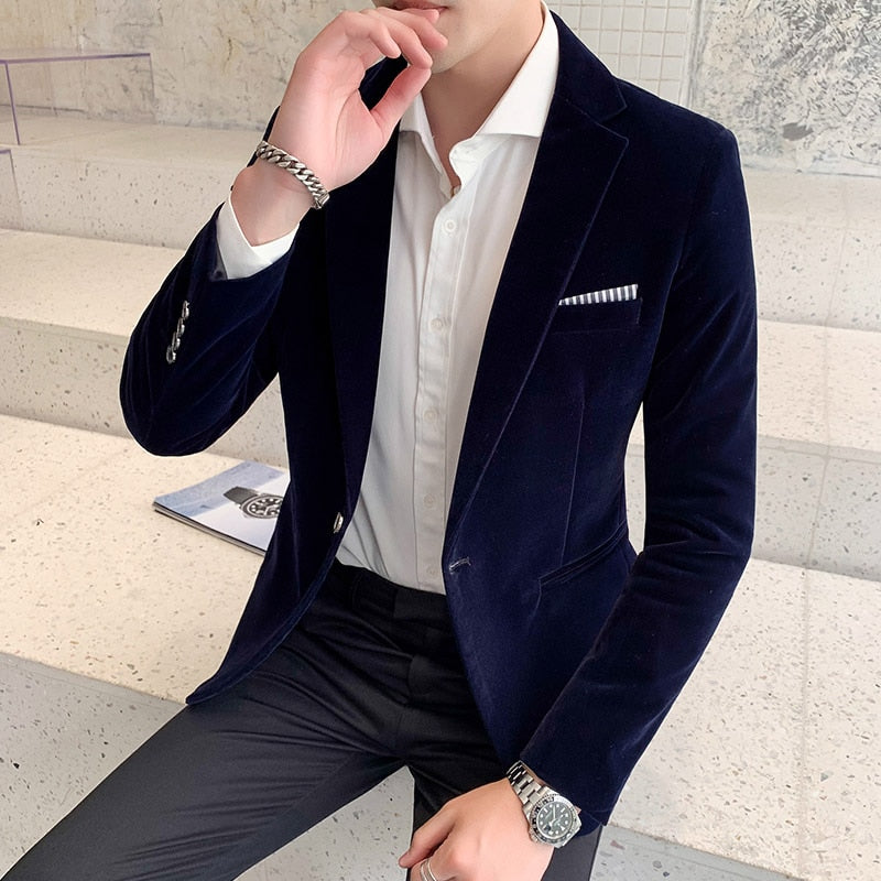 Bonsir Fall Winter Gold Velvet Blazer High Quality Slim Fit Suit Jacket Fashion Casual Men Groom Singer Costume Formal Evening Dress