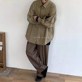 Bonsir  Men's Japanese Style Fashion Trend Long Sleeves Shirts Vintage Solid Color Work Shirt Khaki Color Clothes Coats Size S-2XL