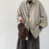 Bonsir Autumn Japanese Retro Lapel Luxury Striped Shirt for Men Casual Long Sleeve Buttons Fashion Retro Korean Clothes Hawaiian Shirt