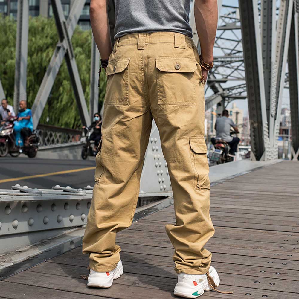 Bonsir Trendy Loose Baggy Cargo Pants Men Casual Tactical Trousers Leg Pocket Straight Pants Hiphop Harem Streetwear Clothing