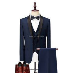 Bonsir 3 Piece Boyfriend Men Suits for Slim Fit Wedding Tuxedos Black Formal Groom Jacket Pants Vest Ready in Stock