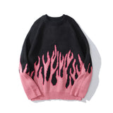 Bonsir 6009 Sweater For Men Knitted Loose Flame Jacquard Ins Couple Fashion Trendy Streetwear Personality Casual Vintage Knitwear Male