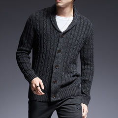 Bonsir Autumn Winter Men Knitted Cardigan Thicken Warm Luxury Gentlemen High Quality Comfortable Fashion Urban Casual Dark Grey Sweater