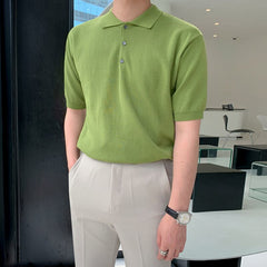 Bonsir Lapel Solid Short-sleeved Loose T-shirt Men's Korea Oversized Button T-shirt Men Casual Simple Basic T-shirts Men Summer