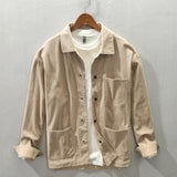 Bonsir Z164 Autumn New Men Shirts Casual Minimalism Style Artsy Daily Loose Solid Color Soft Lapel Pockets Long Sleeve Male Clothing
