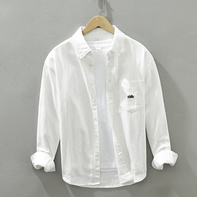 Bonsir 1320 Japan Style Cotton Shirt For Men Vintage Artsy Casual Square Collar Embroidery Daily Sport Boyfriend Simple Pocket Tops