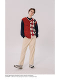 Bonsir Japanese Loose Couple Patchwork Argyle Sweater Vest Men's New Autumn Fashion Harajuku Letter Embroidery Man Pullover Vest