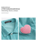 Bonsir Men Cargo Corduroy Jacket Vintage Loose Casual Couple Heart Graphic Button Candy Color Handsome Pleated Streetwear Coat