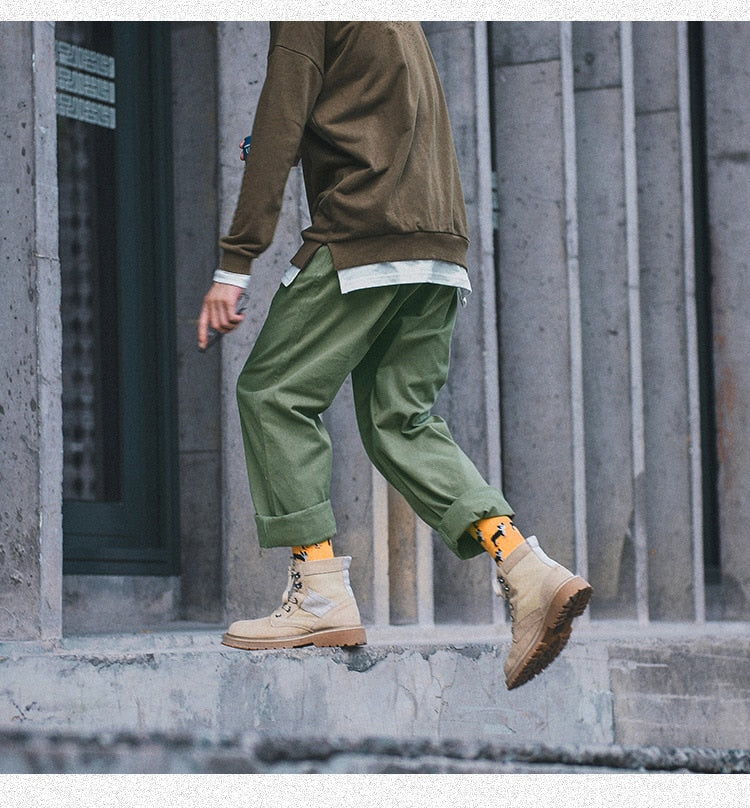 Bonsir Autumn Cotton Casual Pants Men's Fashion Black/Khaki/Green Straight Pants Men Streetwear Loose Hip-hop Cargo Pants Mens Overalls