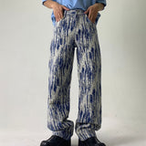 Bonsir New Arrival Striped Drape Tie Dye Straight Men Baggy Jeans Pants Casual Women Vintage Denim Trousers Pantalones Casuales