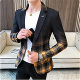 Bonsir Spring Men&#39;s Plaid Blazer Fashion Business Casual Men&#39;s Slim Suit Jacket Large Size Casual Banquet Wedding Party Club Dress